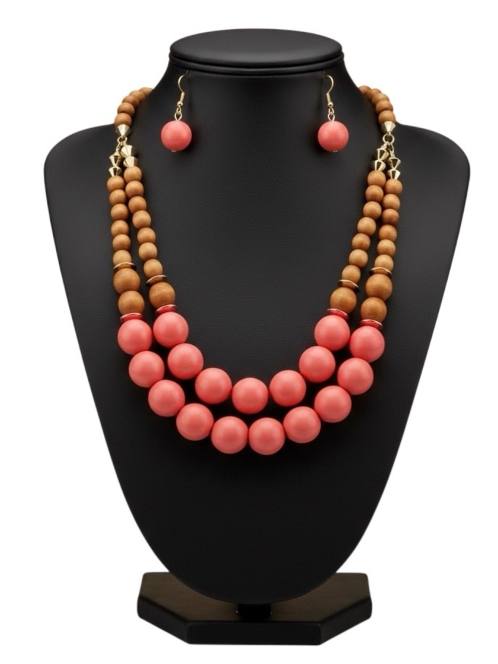 (NWT) Wooden Bead Layered Necklace Set